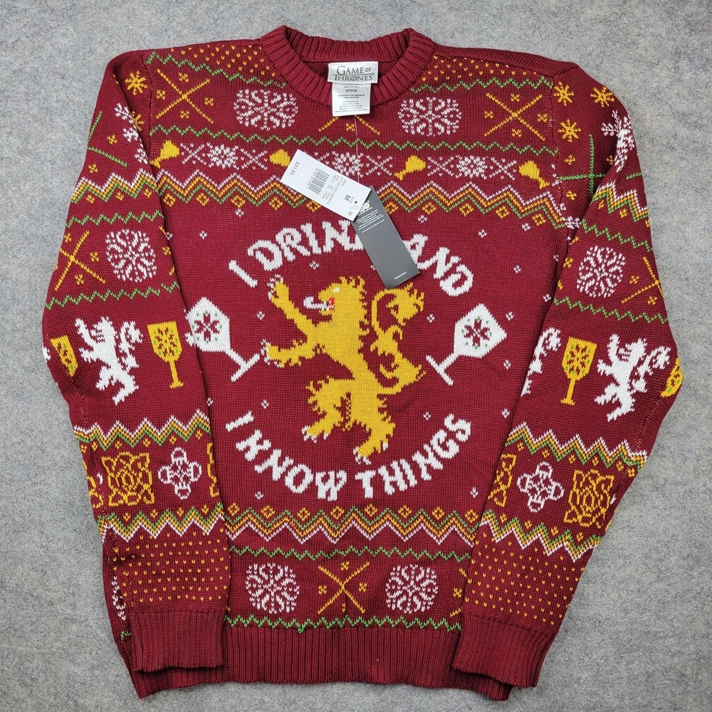 Game Of Thrones Sweater Mens Medium Red‎ Cotton Crewneck Tyrion Ugly Christmas